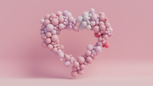 Multicolored Balloon Love Heart. Pink and White Balloons arranged in a heart shape. 3D Render 