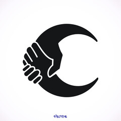 Cooperation Abstract Vector Sign, Symbol or Logo Template. Hand Shake Incorporated in Letter C Concept. Isolated.