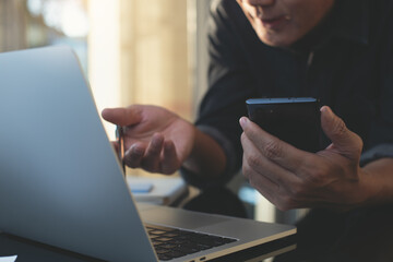 Business man making video conference using online meeting app  during online working from home office