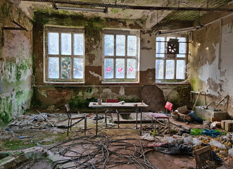 Home office in times of Corona in an abandoned building