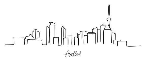 Auckland Skyline - Continuous one line drawing - obrazy, fototapety, plakaty