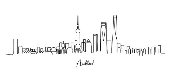 Auckland of USA skyline - Continuous one line drawing