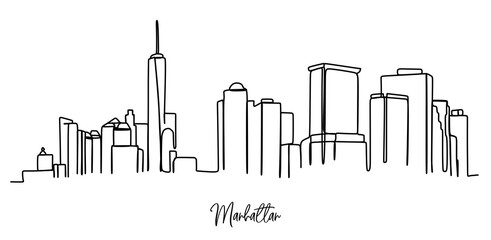 Manhattan of USA skyline - Continuous one line drawing