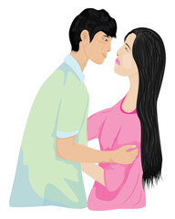 Obraz premium Young man and woman fall in love cartoon shape vector design