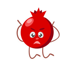 Cute and funny comic style pomegranate character looking up, cartoon vector illustration isolated on white background.