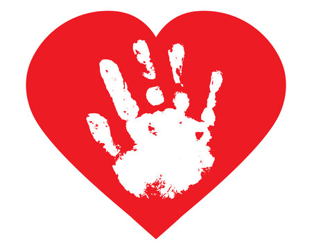 Baby palm of hand inside heart shape, handprint. Vector illustration