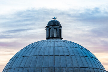 Turkish Bath Dome in Suleymaniye, Istanbul, Turkiye. Dome with beautiful sunrise view.