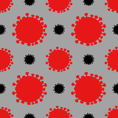 Coronavirus quarantine. Seamless pattern in red-black tones for printing on fabric, paper, wallpaper. 
