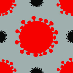Coronavirus quarantine. Seamless pattern in red-black tones for printing on fabric, paper, wallpaper. Modern vector graphics.