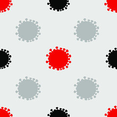 Coronavirus quarantine. Seamless pattern in red-black tones for printing on fabric, paper, wallpaper. Modern vector graphics.
