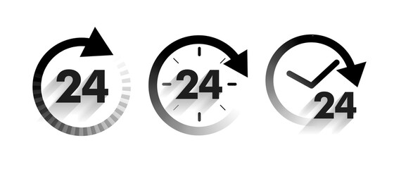 24 hours service a day icons set in arrow style