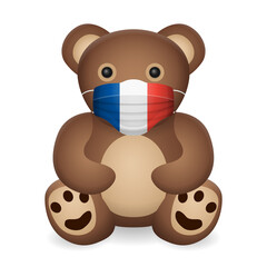 Teddy bear with medical mask France flag