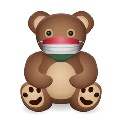 Teddy bear with medical mask Hungary flag