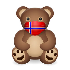 Teddy bear with medical mask Norway flag