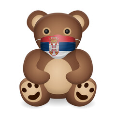 Teddy bear with medical mask Serbia flag
