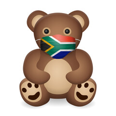 Teddy bear with medical mask South Africa flag