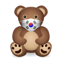Teddy bear with medical mask South Korea flag