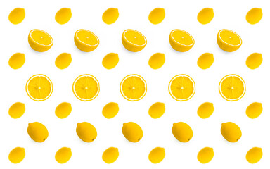 Fresh lemon background. Lot of lemons on a white background.