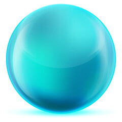 Glass blue ball or precious pearl. Glossy realistic ball, 3D abstract vector illustration highlighted on a white background. Big metal bubble with shadow.