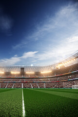 Empty soccer stadium at night 3d render