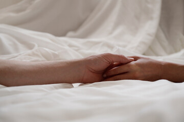 Love couple. Couple in love. Bedroom. Bed. Photo. 