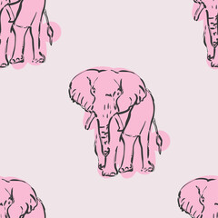 Pink elephant seamless pattern. Vector