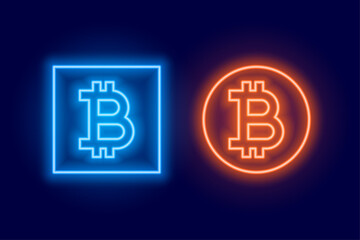 two bitcoin logo symbol made in neon style