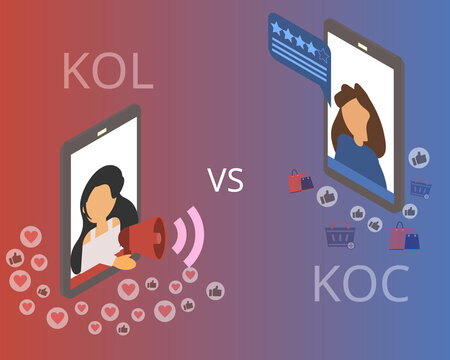 Key opinion customer (KOC) VS key opinion leader (KOL) vector