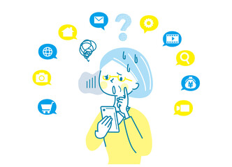 スマホの使い方が分からず困っているシニア女性