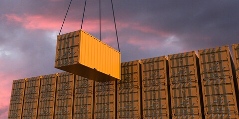 unloading of orange freight containers
concept trade - import and export - 3d-illustration
