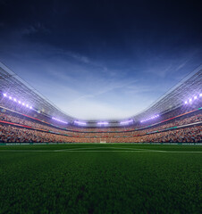 Empty soccer stadium in the evening light