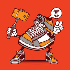 Selfie Sneaker Character Design Mascot Illustration