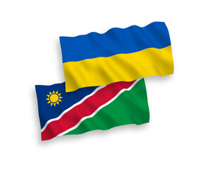 Flags of Republic of Namibia and Ukraine on a white background