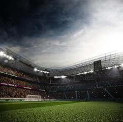 Empty soccer stadium in the evening light