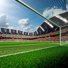 Empty goals of soccer stadium