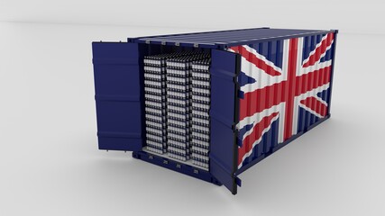 an empty freight container mit englischer flagesteht mit the doors open - british foreign trade - import and export