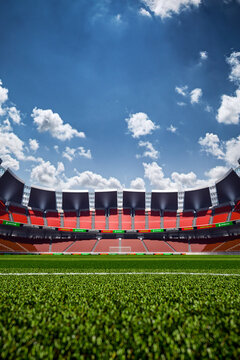 Empty soccer stadium in the evening light