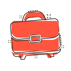 Briefcase icon in comic style. Businessman bag cartoon vector illustration on white isolated background. Portfolio splash effect business concept.