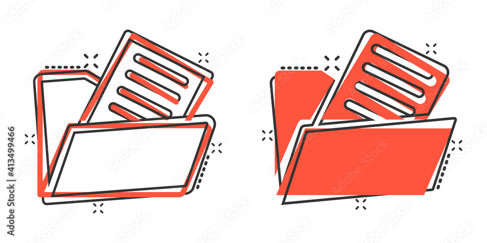 Poster file folder icon in comic style. documents archive cartoon vector illustration on isolated backgroun
