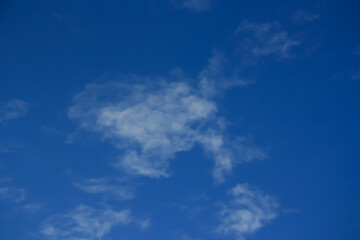 There are cumulus clouds in the dark blue sky today. February, 12.2021.