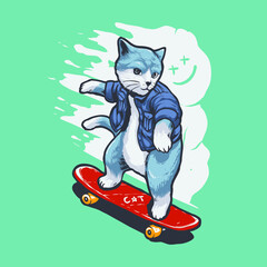 funny skateboarding cat vector illustration