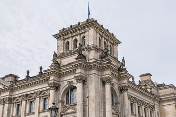 Fototapeta na wymiar Fragments of the Reichstag building - the Headquarter of the German Parliament (Deutscher Bundestag) in Berlin, Germany.
