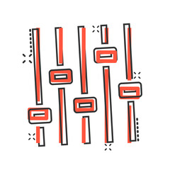 Obraz premium Control volume icon in comic style. Audio adjusting cartoon sign vector illustration on white isolated background. Filter splash effect business concept.