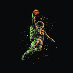 basketball shot astronaut vector illustration - obrazy, fototapety, plakaty