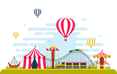 Circus Carousel Amusement Park Happy Holiday Illustration