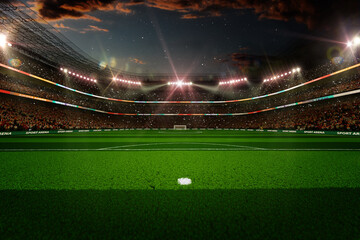 Fototapeta premium Empty soccer stadium in the evening light