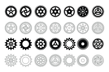 A set of gears for steampunk and decoration. Black on white.Vector illustration. 