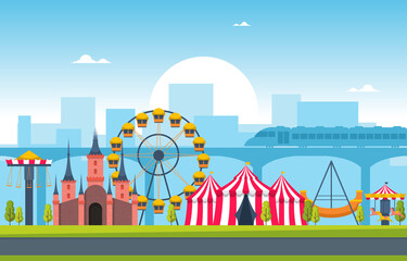 Circus Ferris Wheel Amusement Park Happy Holiday Illustration