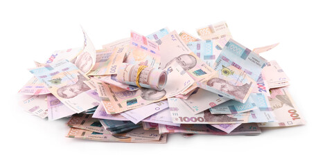 Ukrainian money on white background. National currency