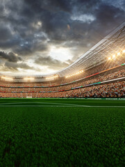 Empty soccer stadium in the evening light